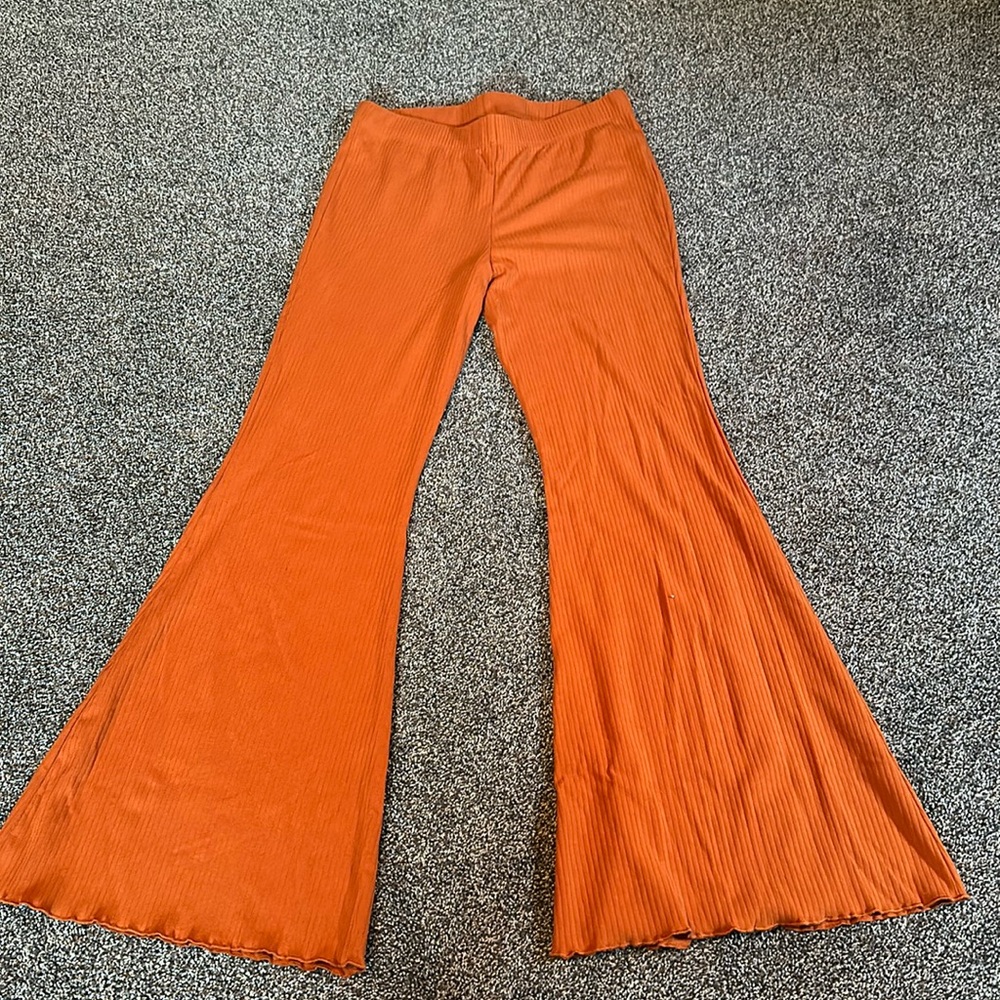 Women's Wild Fable High-Waisted Ribbed Flare Leggings  in Rust Orange
